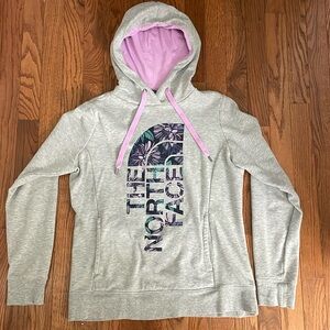 The North Face Women's Size Medium Light Gray Purple Flower Hooded Sweatshirt